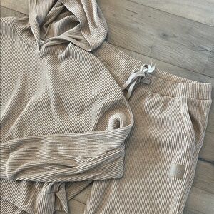 Alo Tan Ribbed Hoodie and Joggers Muse Set